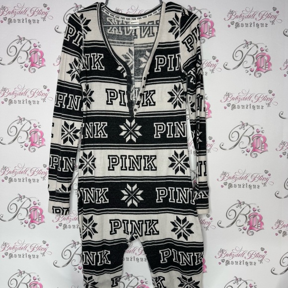 Victoria secret pink onesie long sleeve but flap waffle knit winter Pajamas - Picture 3 of 14